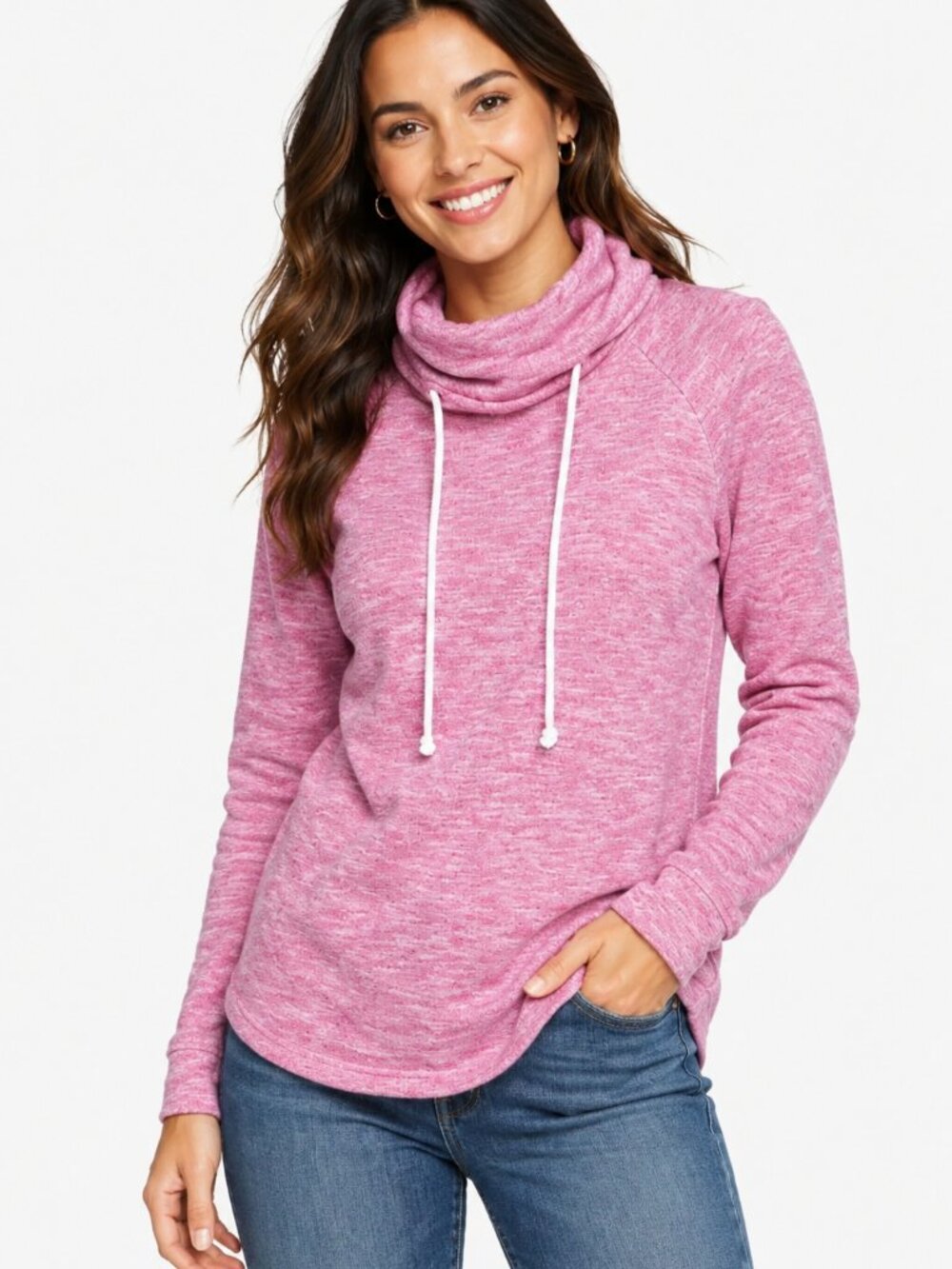 Gap Funnel Neck Sweater Pink Heather Knit Pullover Women’s Size M Cozy